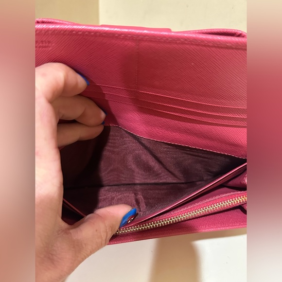 Prada Pink Saffiano Double snap long Bow Wallet - Picture 9 of 13